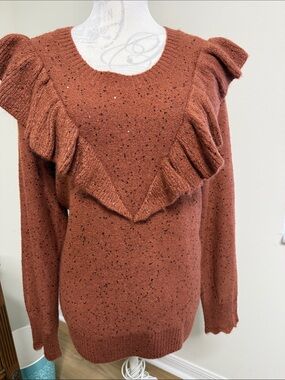 NWT LAUREN CONRAD Ruffle Front Sparkly Sweater Gingersnap/Rust, Size XL